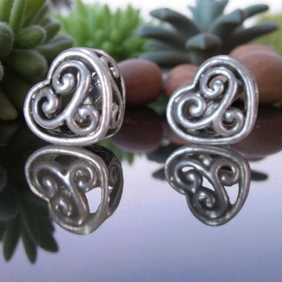 HEART Earrings, Sterling Silver Hearts, Pierced - Picture 1 of 7